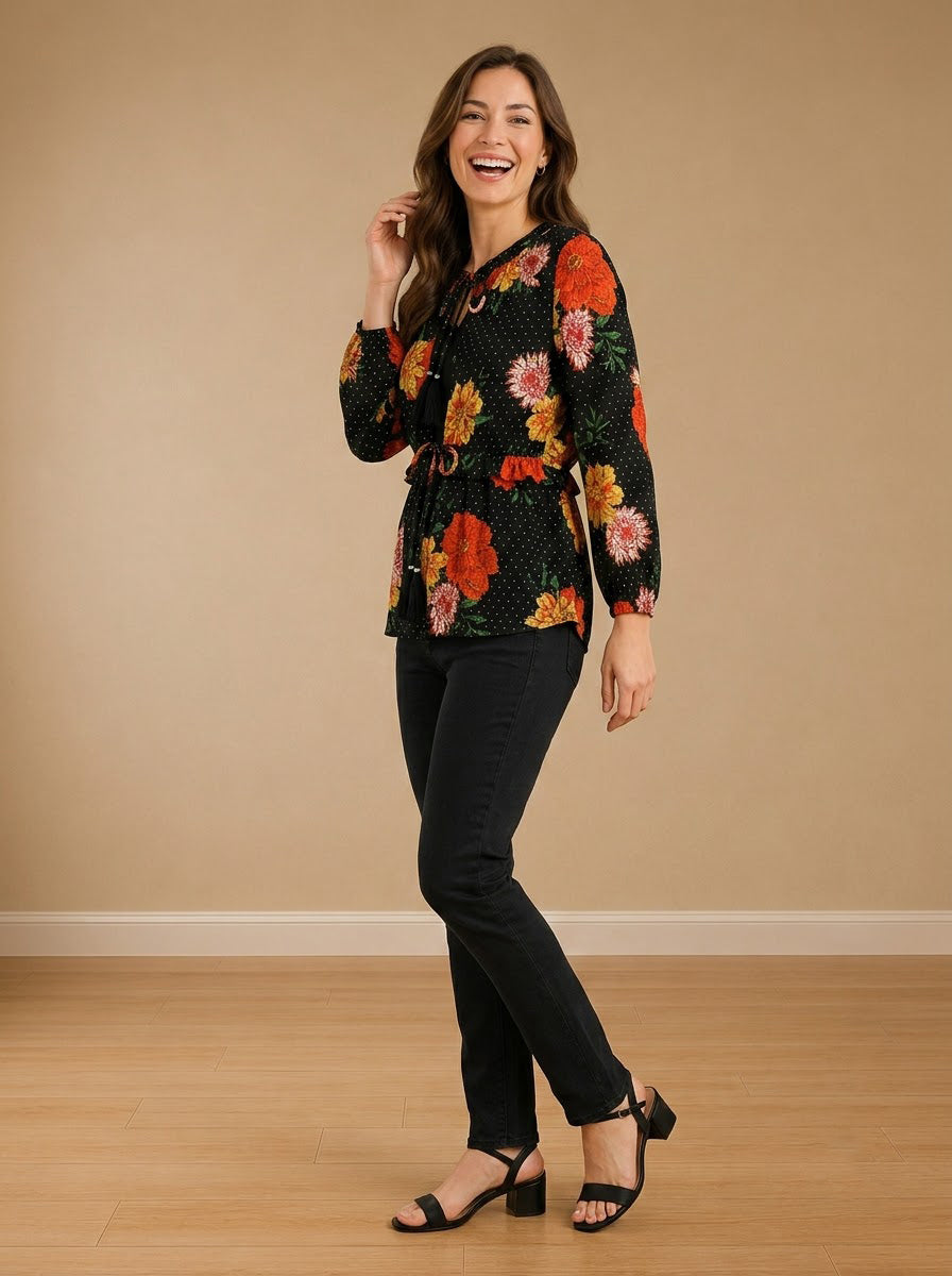 Black Floral Print Shrug