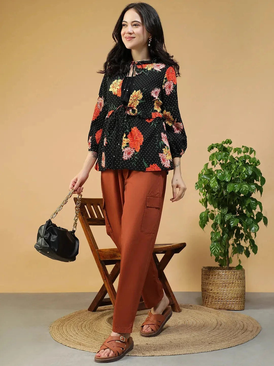 Black Floral Print Shrug