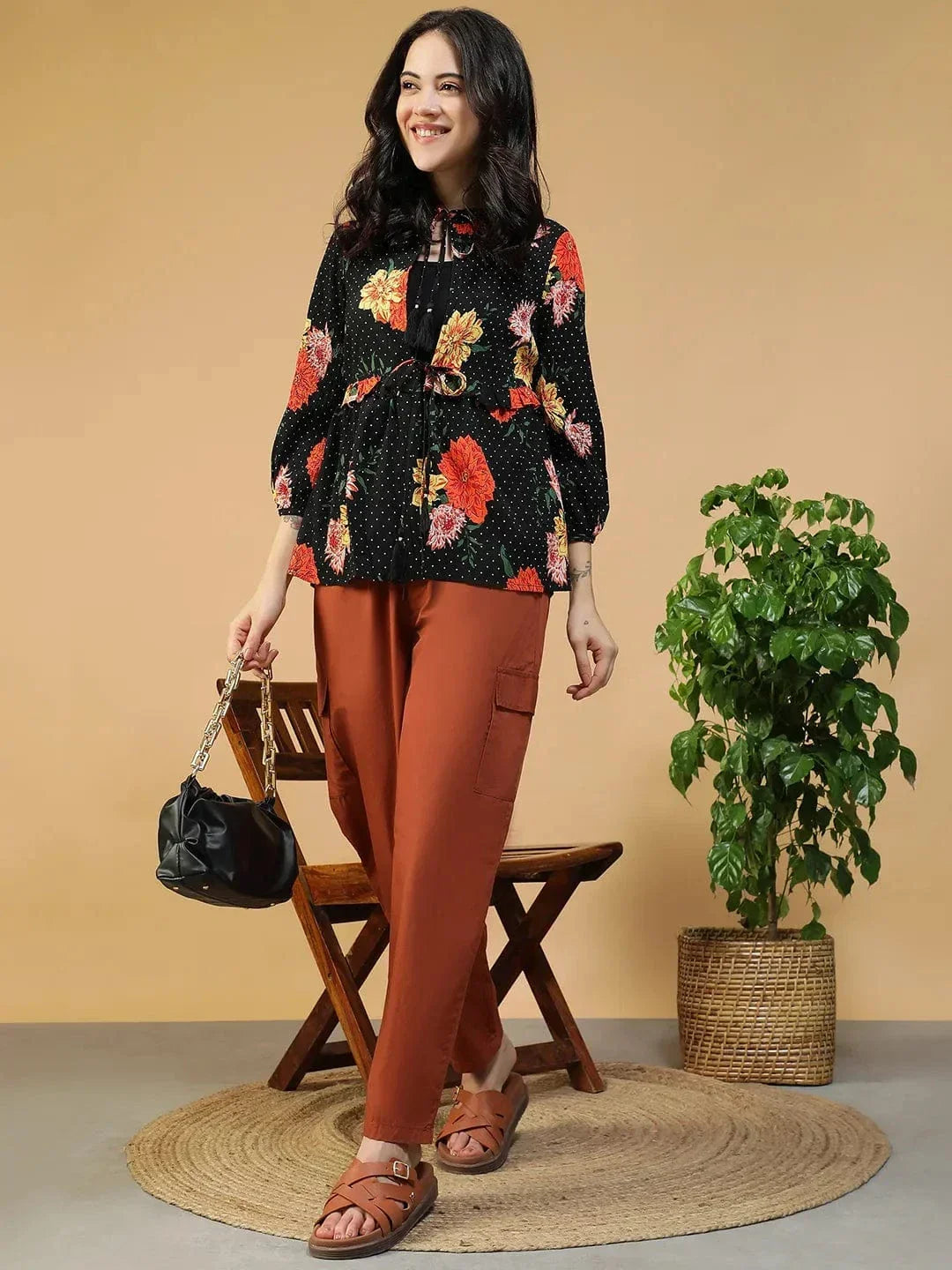 Black Floral Print Shrug