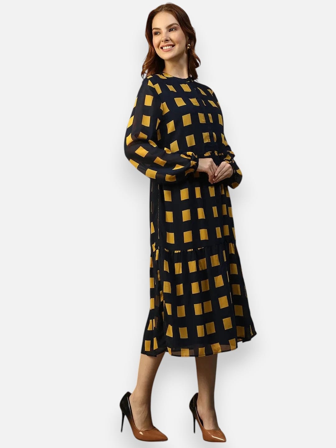 Navy Blue Geometric Print Dress
