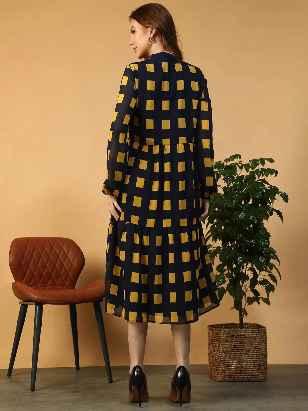 Navy Blue Geometric Print Dress
