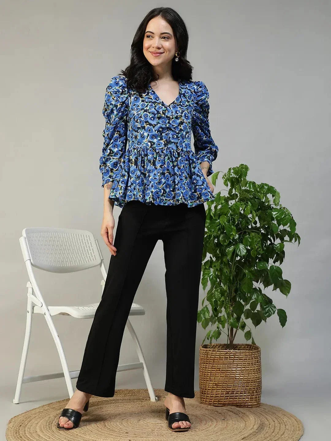 Women's Blue Floral Print Top