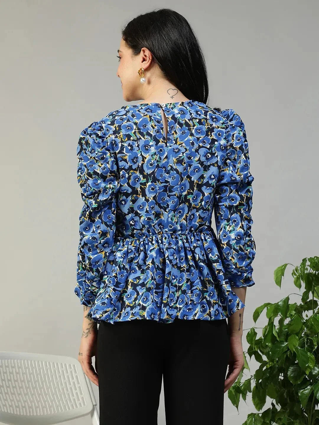 Women's Blue Floral Print Top
