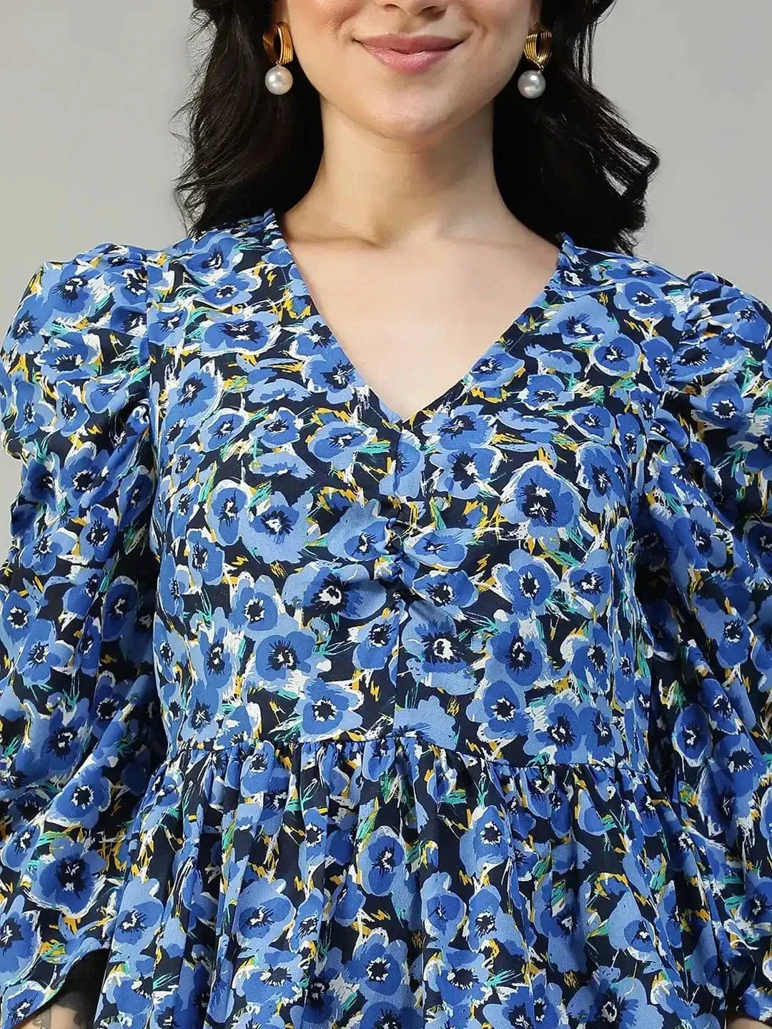 Women's Blue Floral Print Top