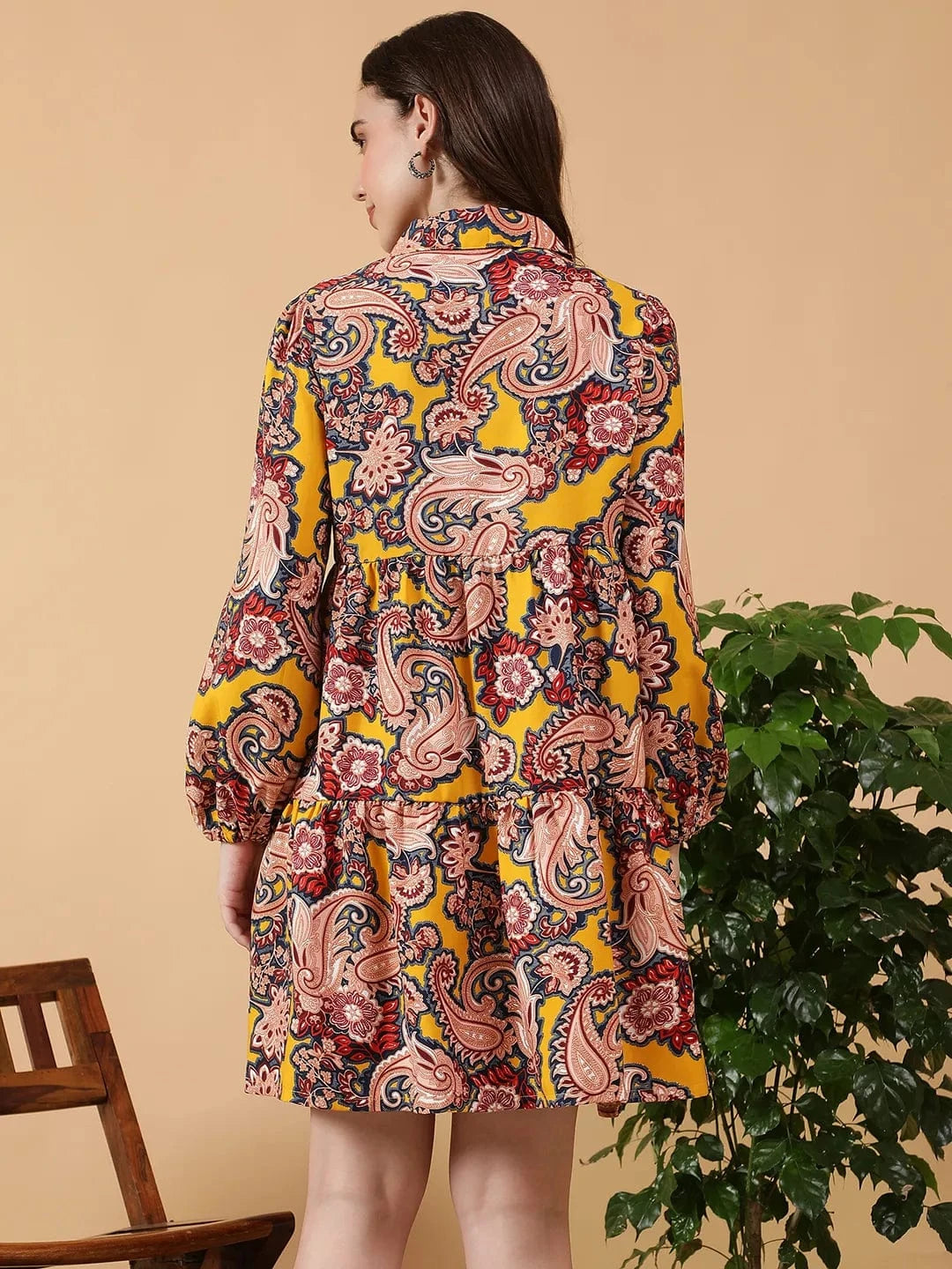 Yellow Tropical Print Maternity Dress