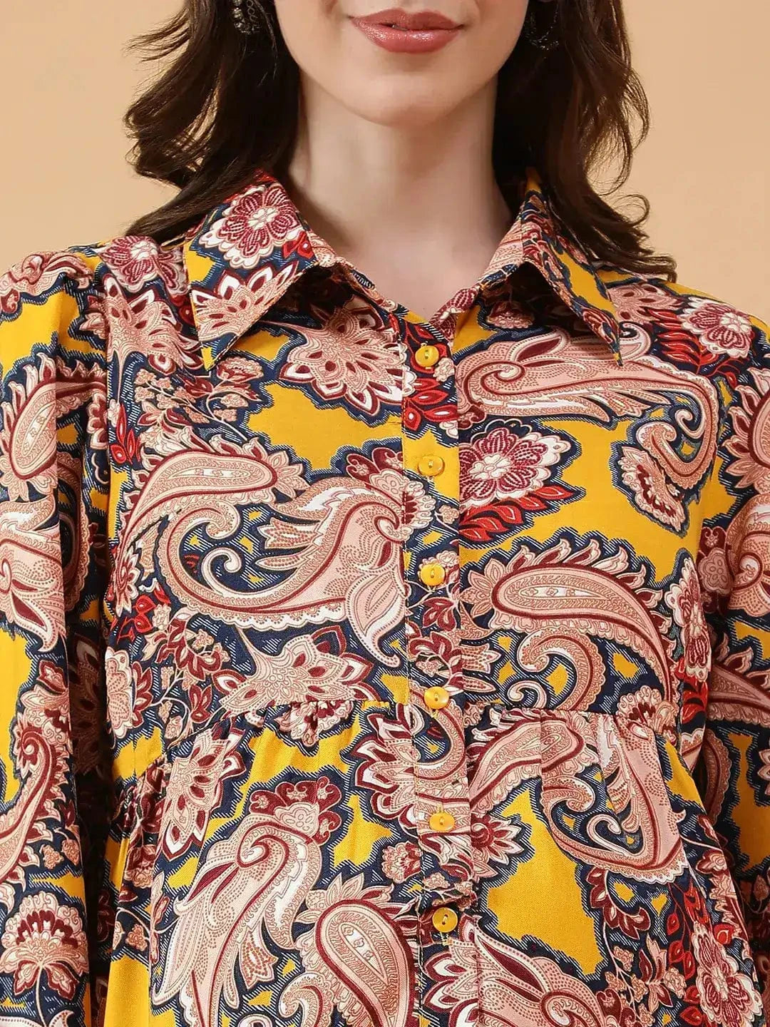 Yellow Tropical Print Maternity Dress