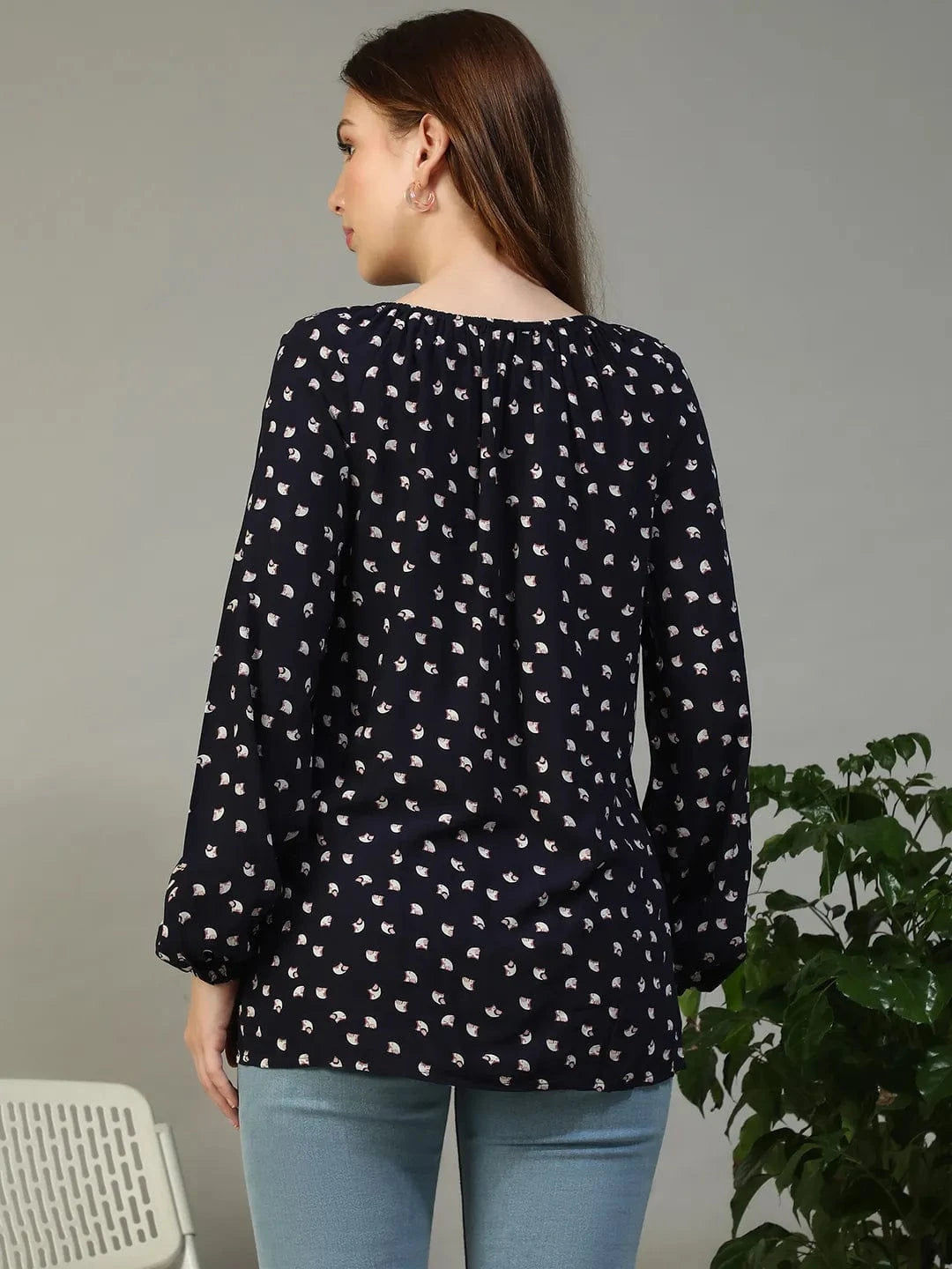 Navy Blue Floral Print Maternity Top