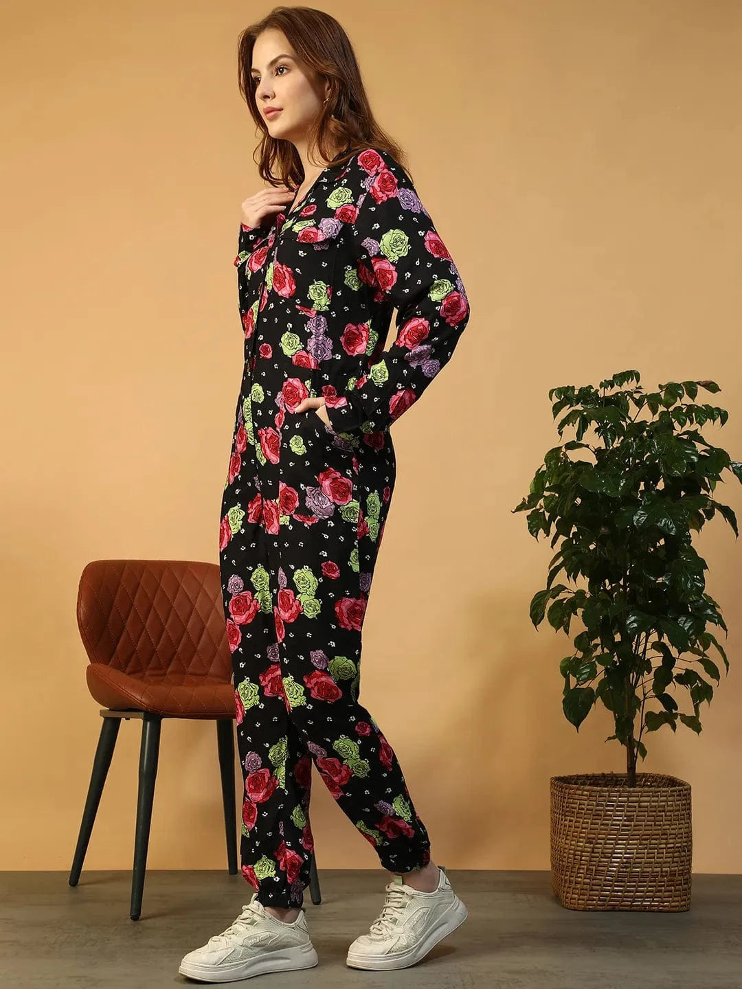 Black Floral Print Jumpsuit