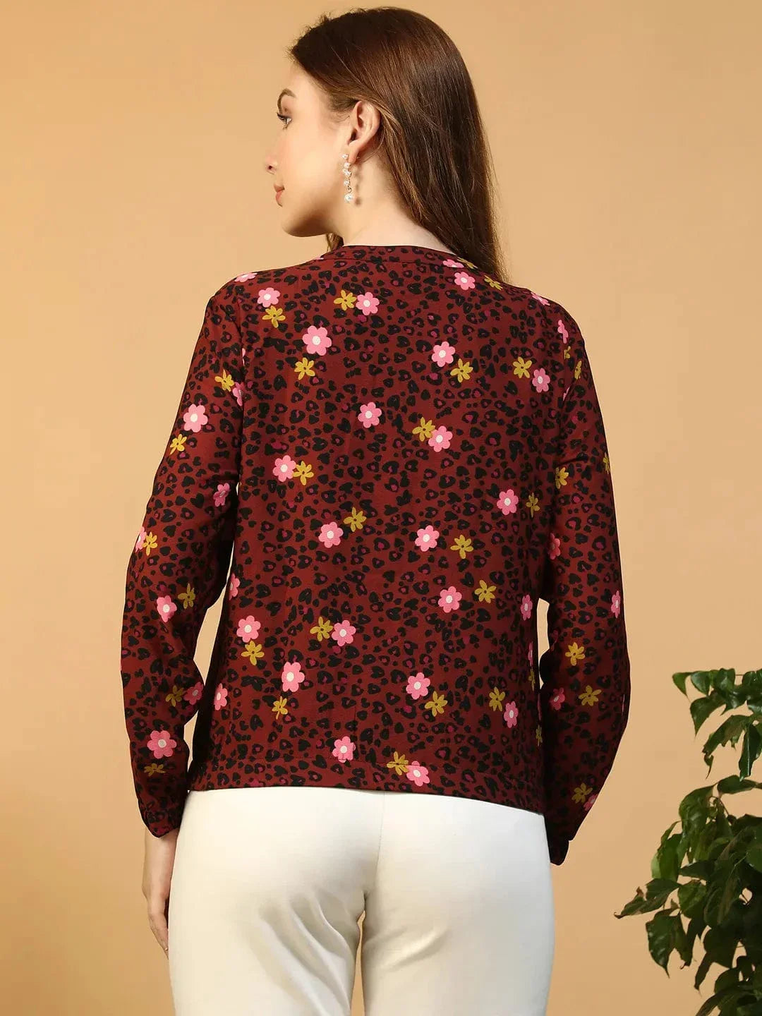 Rust Floral Print Color Bomber Jacket