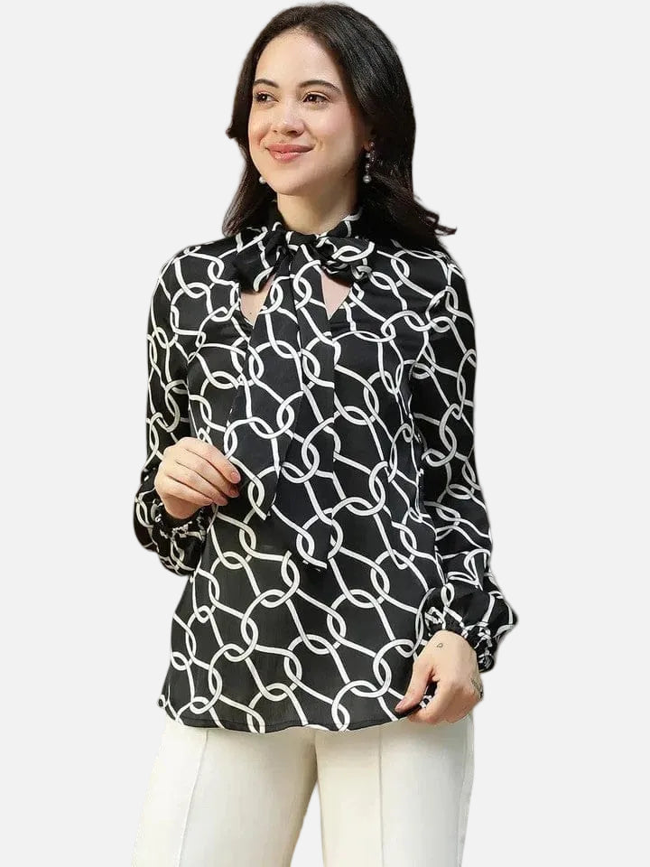 Black Abstract Print Top