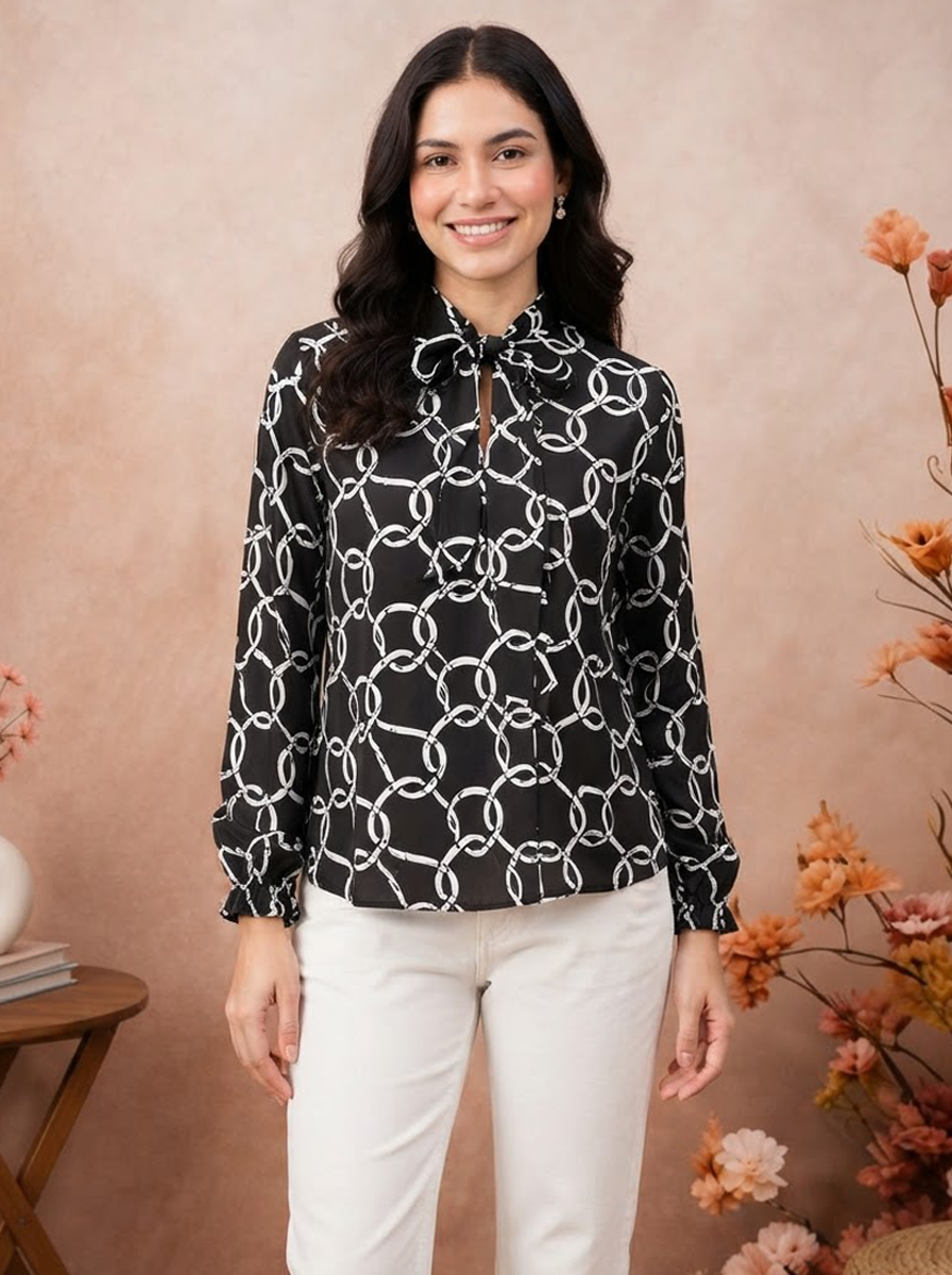 Black Abstract Print Top