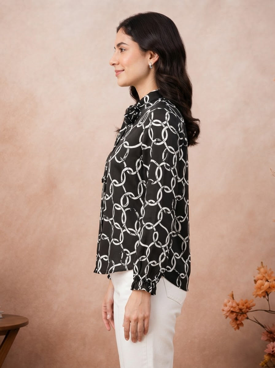 Black Abstract Print Top
