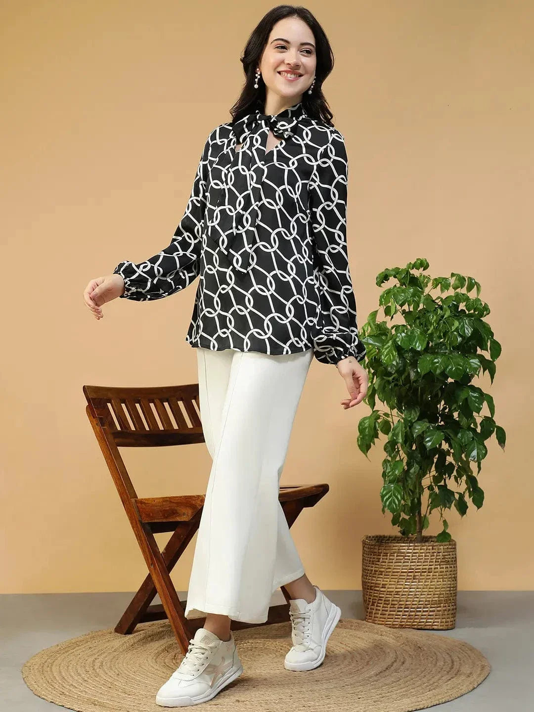 Black Abstract Print Top