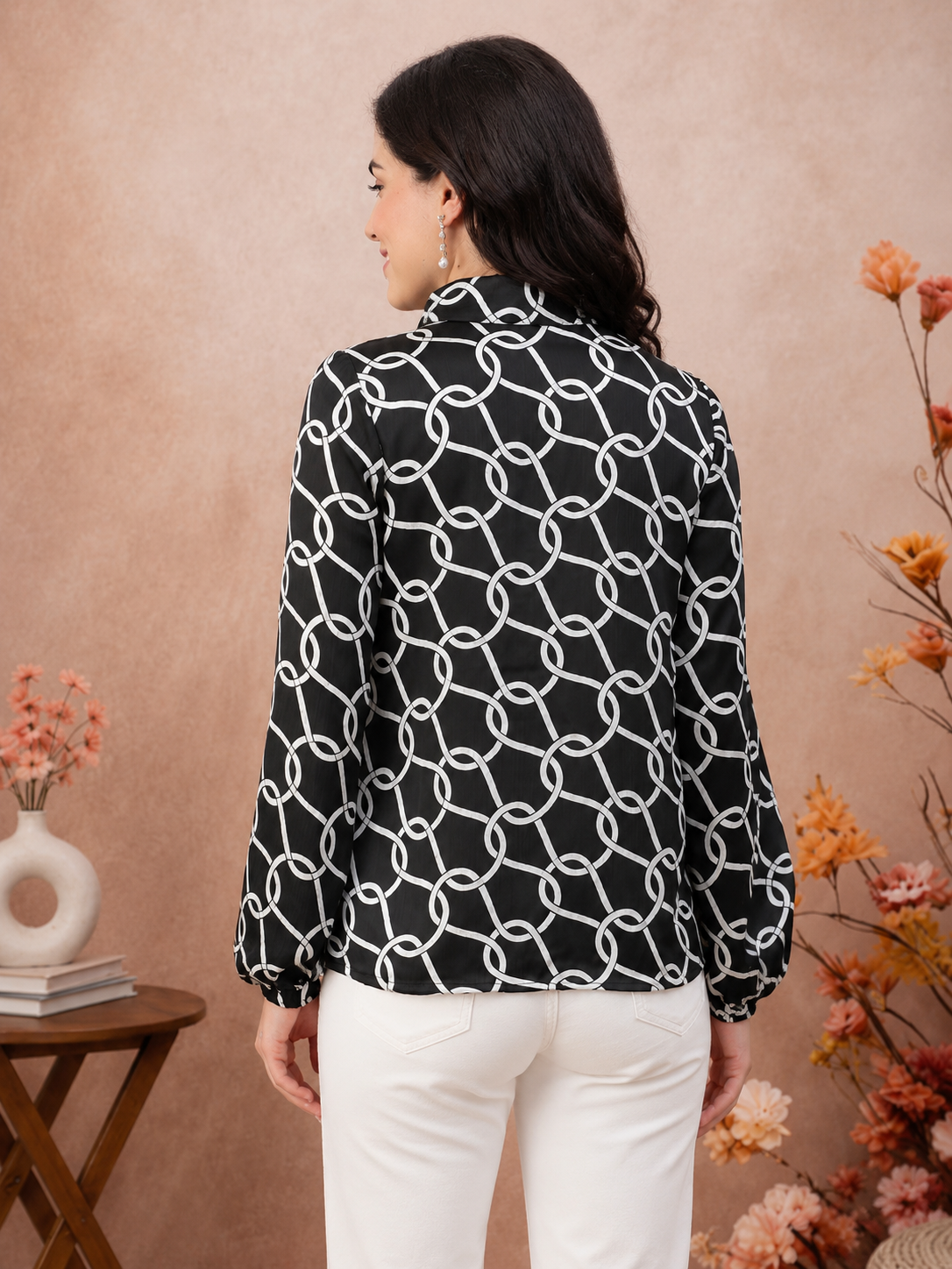 Black Abstract Print Top