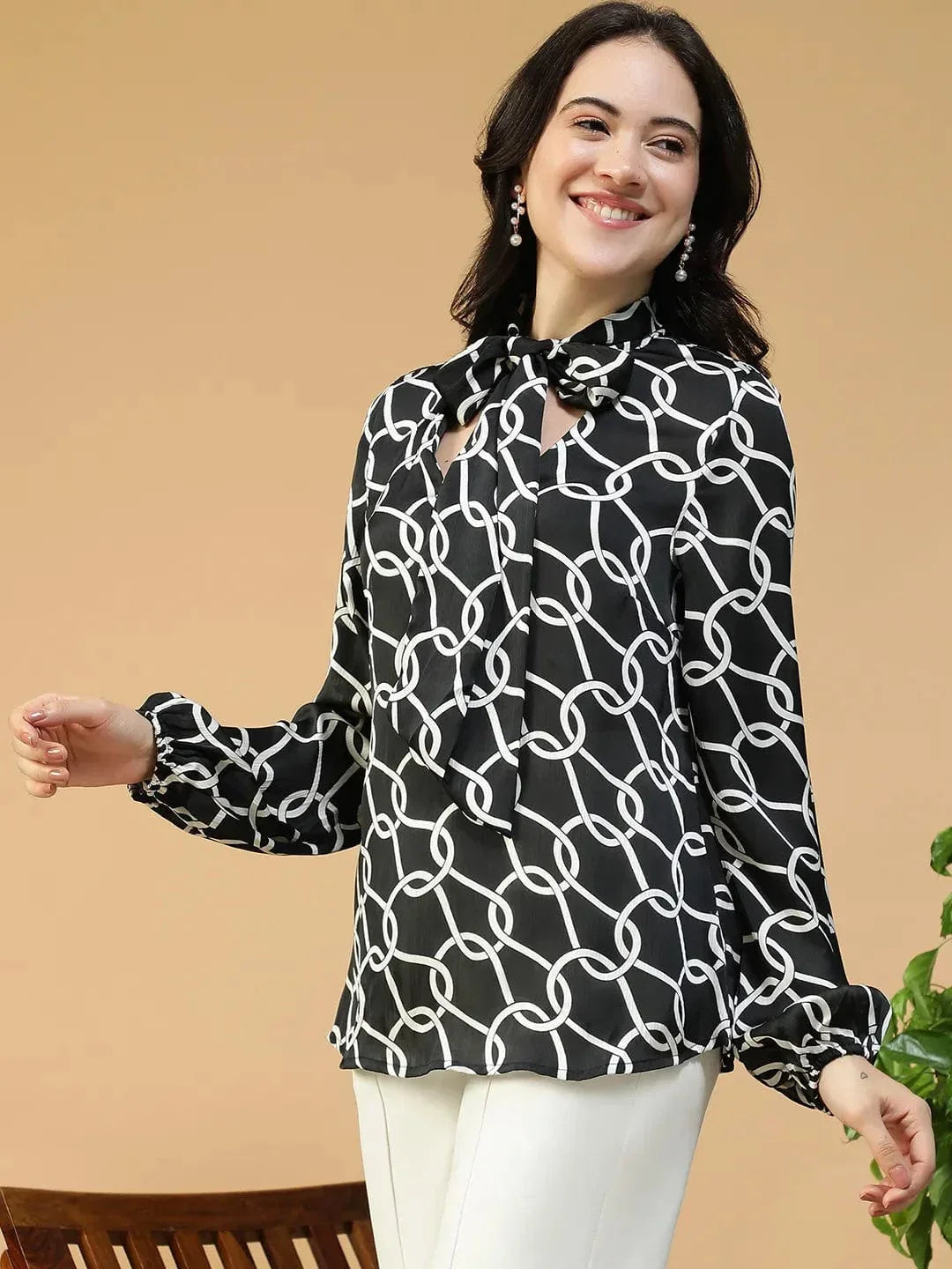 Black Abstract Print Top