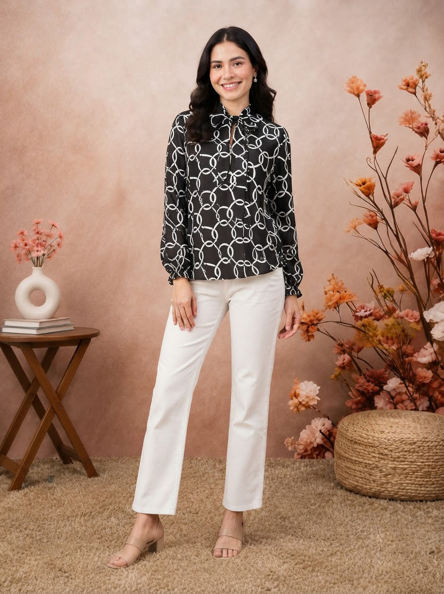 Black Abstract Print Top