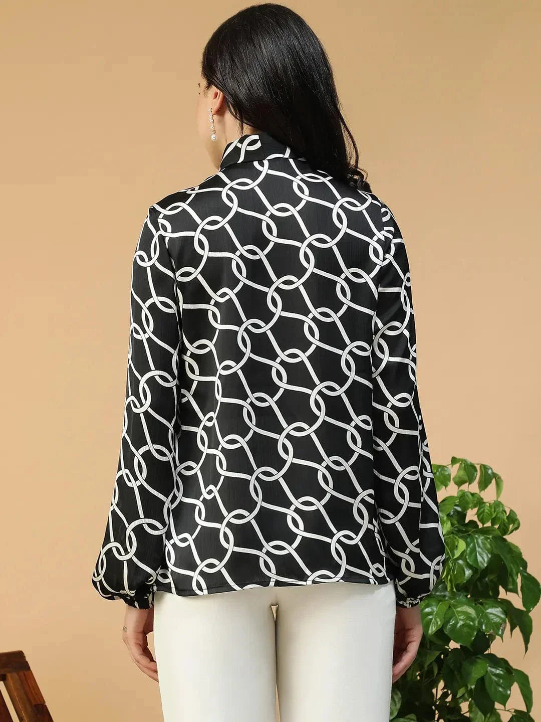 Black Abstract Print Top