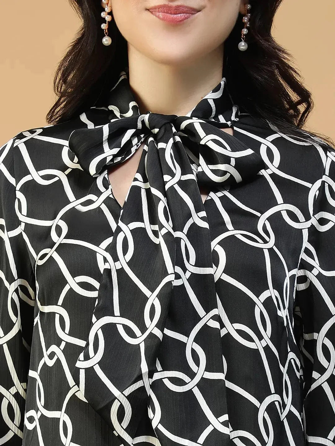 Black Abstract Print Top