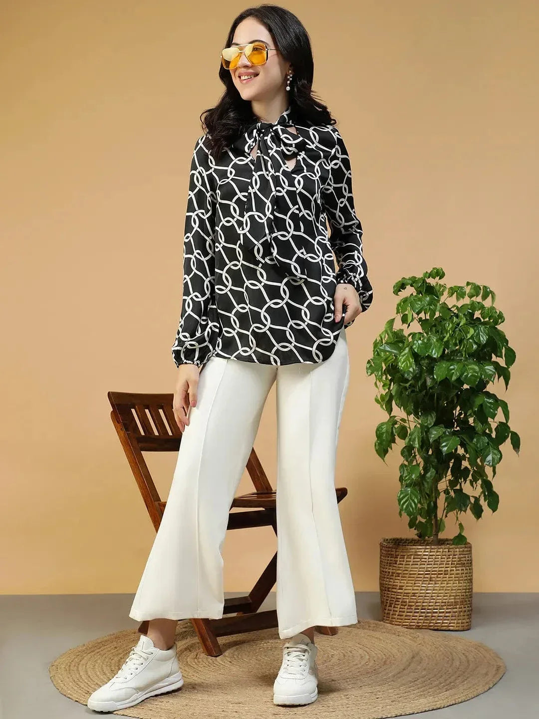 Black Abstract Print Top
