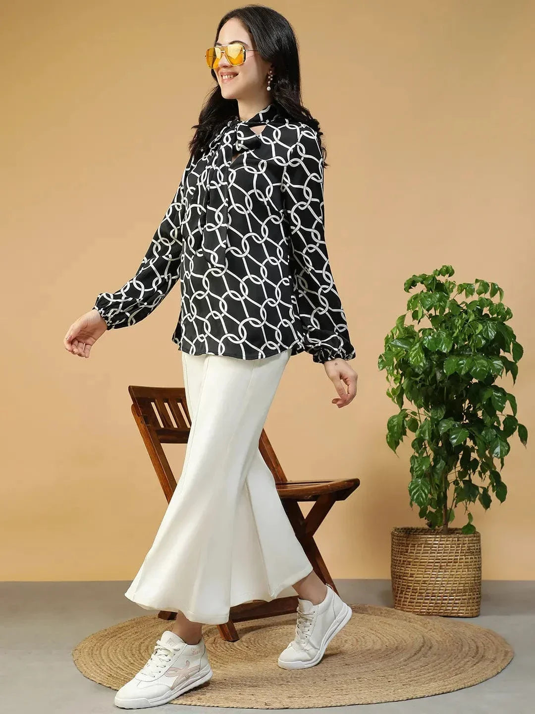 Black Abstract Print Top