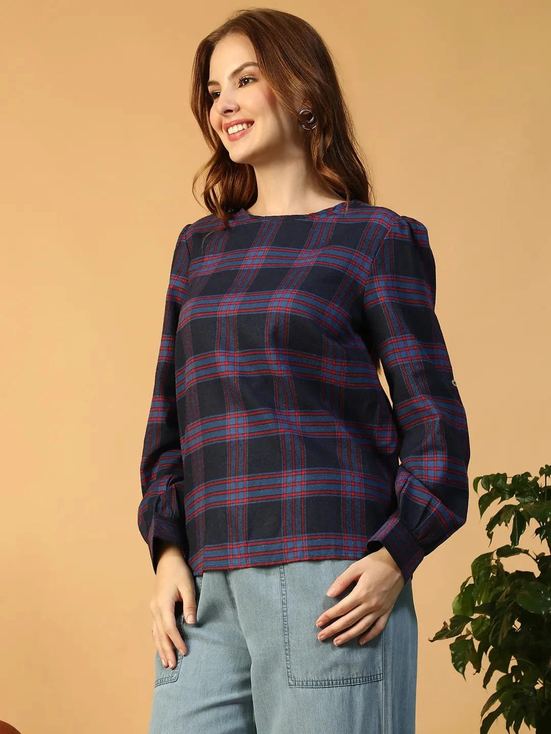Purple Check Print Top