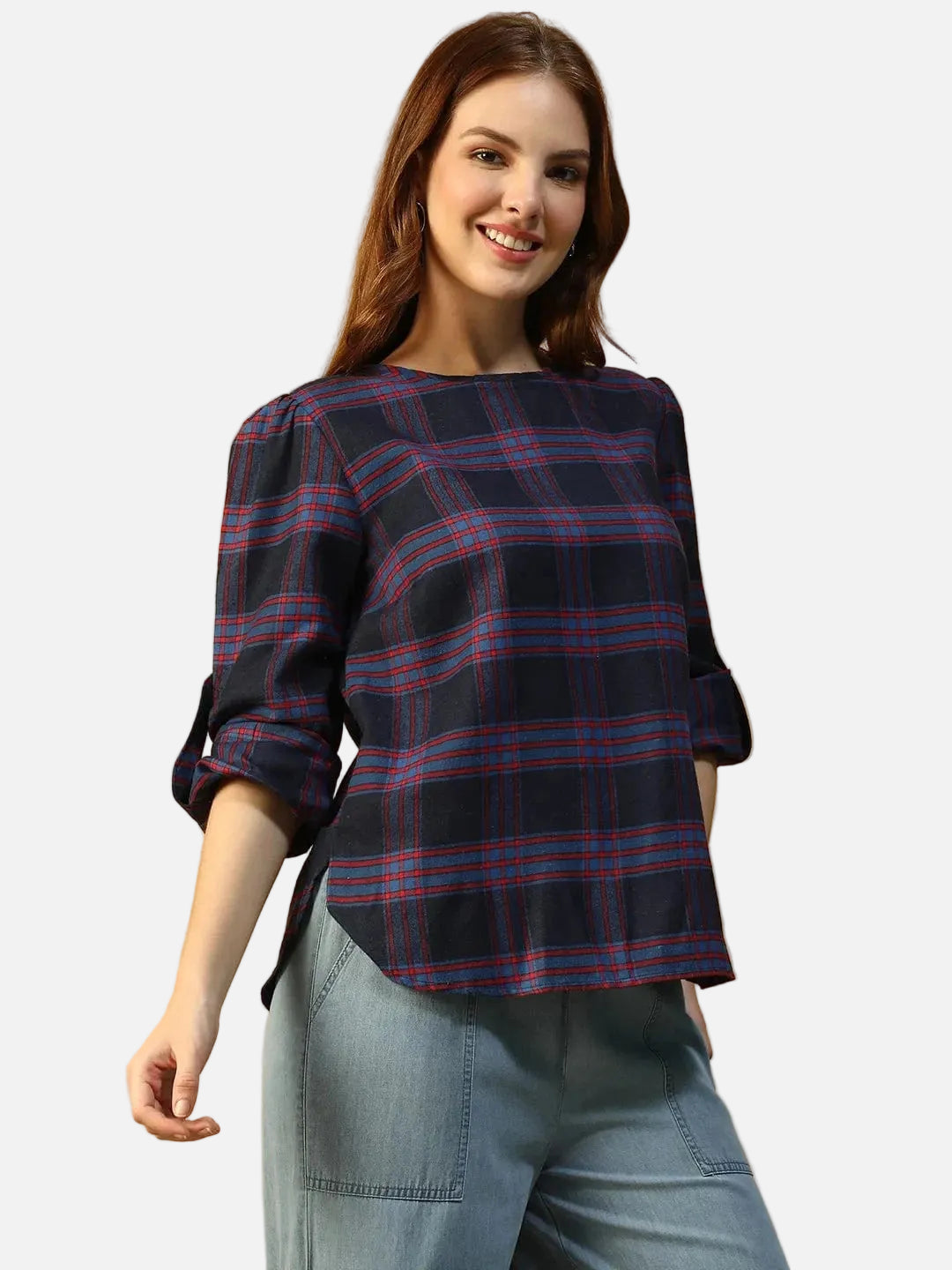 Purple Check Print Top