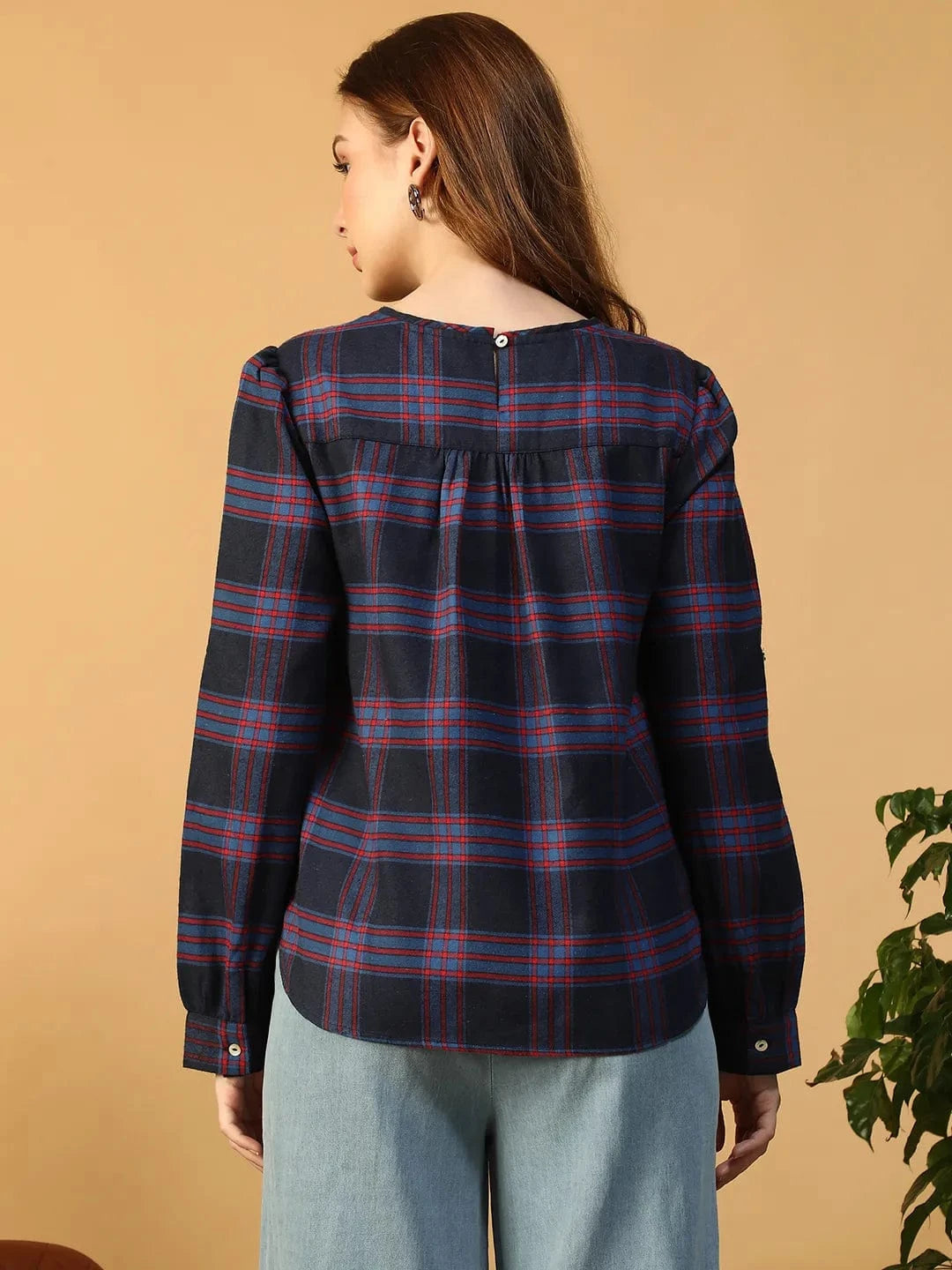 Purple Check Print Top