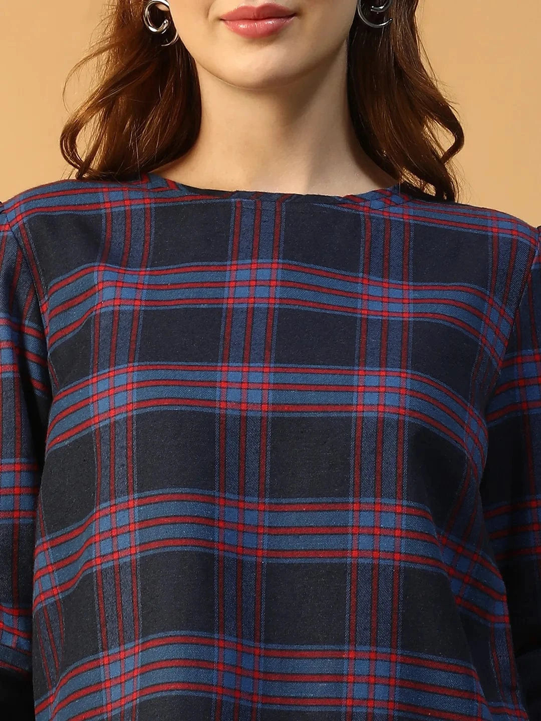 Purple Check Print Top
