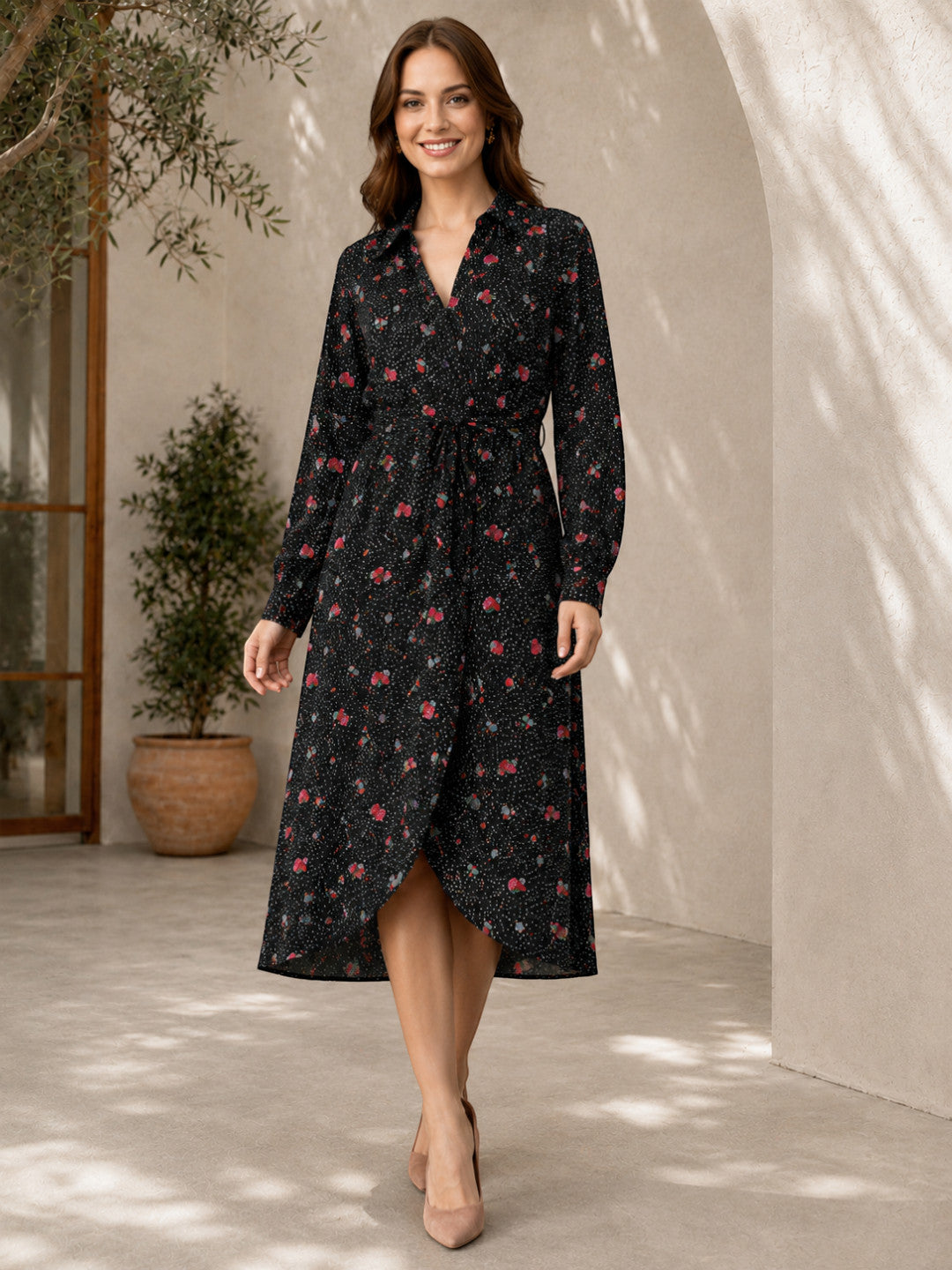 Black Floral Print Dress