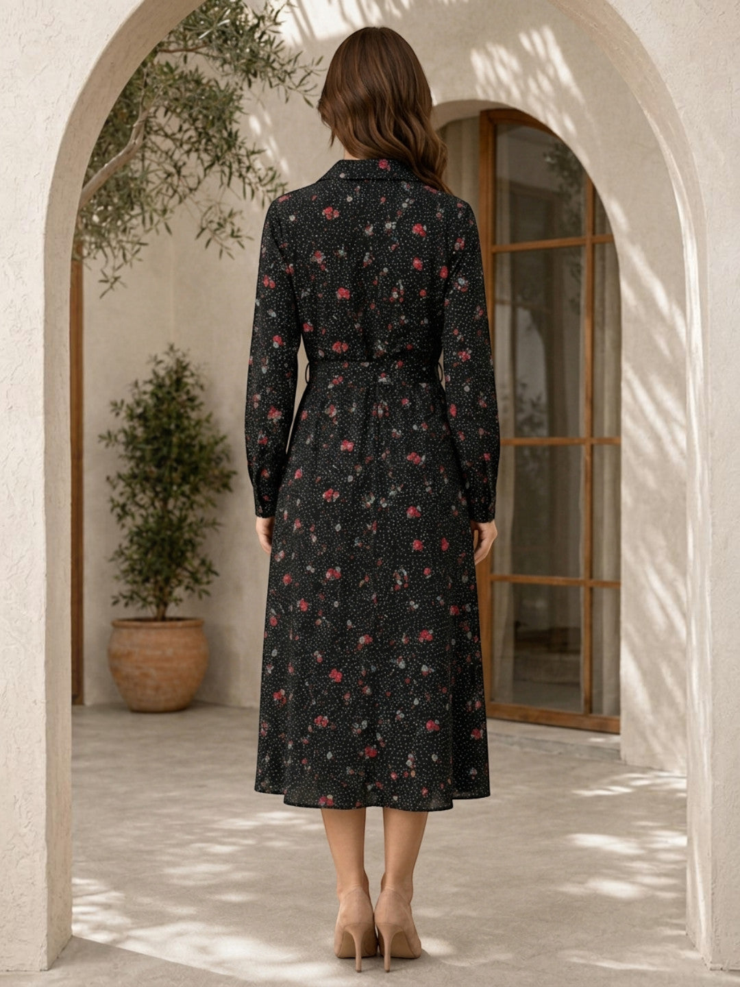 Black Floral Print Dress