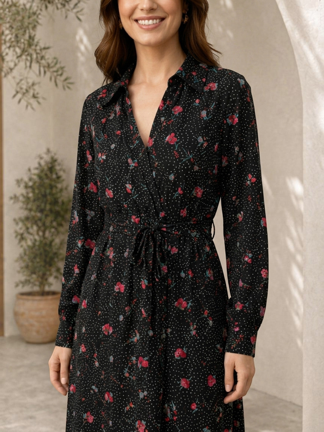 Black Floral Print Dress