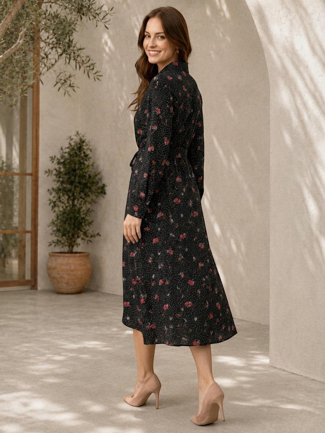 Black Floral Print Dress