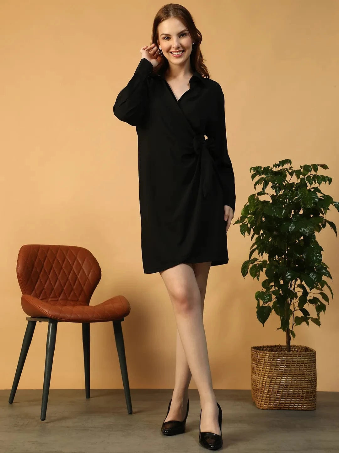 Women Black Wrap Dress