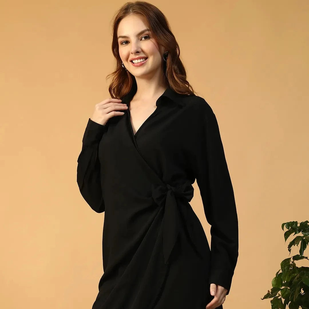 Women Black Wrap Dress