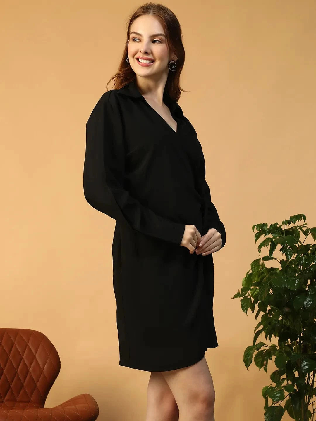 Women Black Wrap Dress