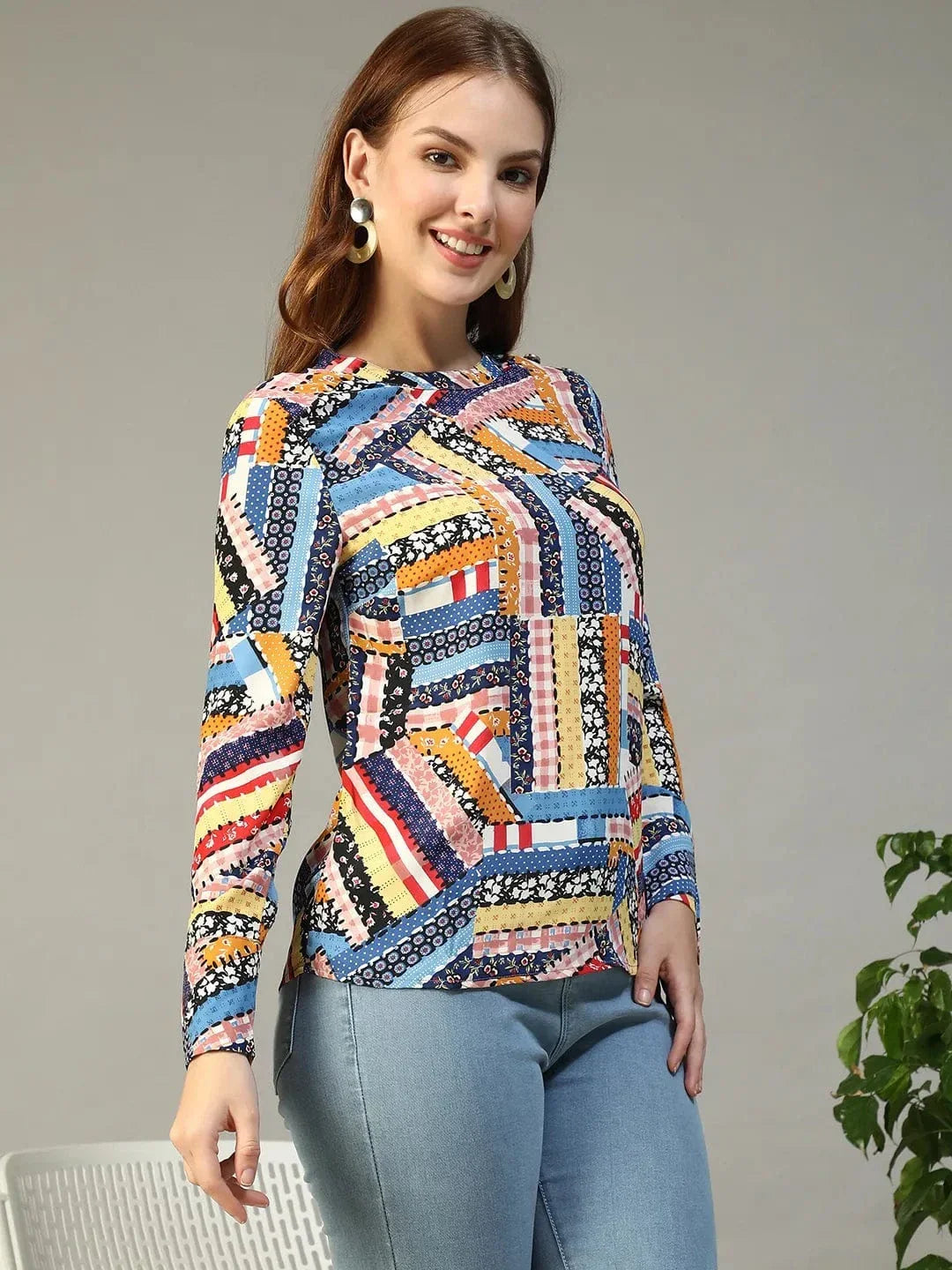 Multicolor Abstract Print Top