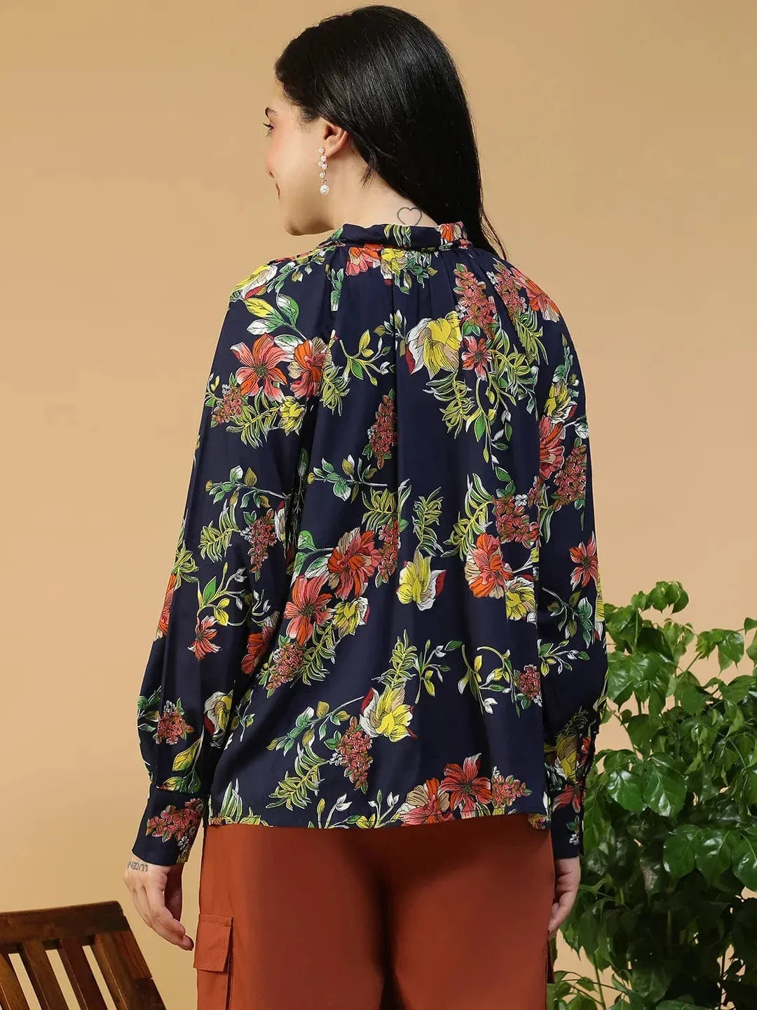 Navy Blue Floral Print Top