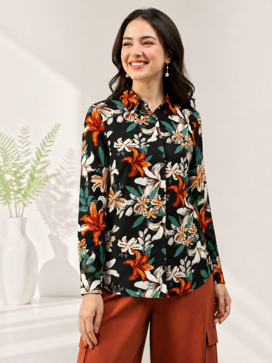 Black Floral Print Shirt