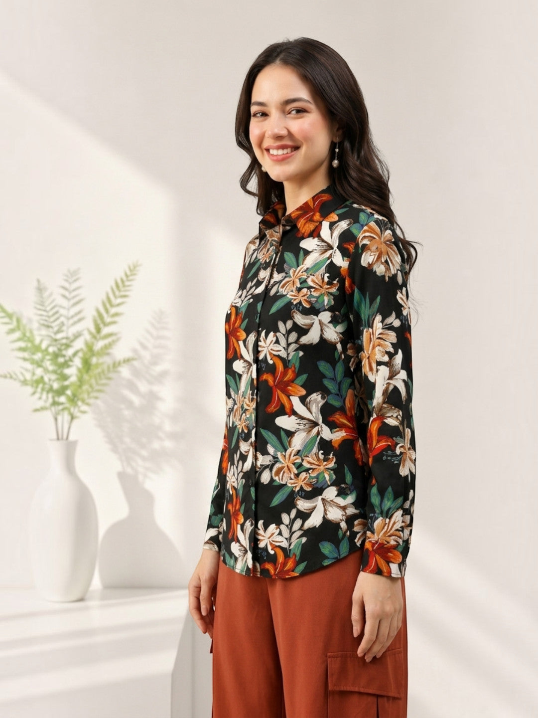 Black Floral Print Shirt