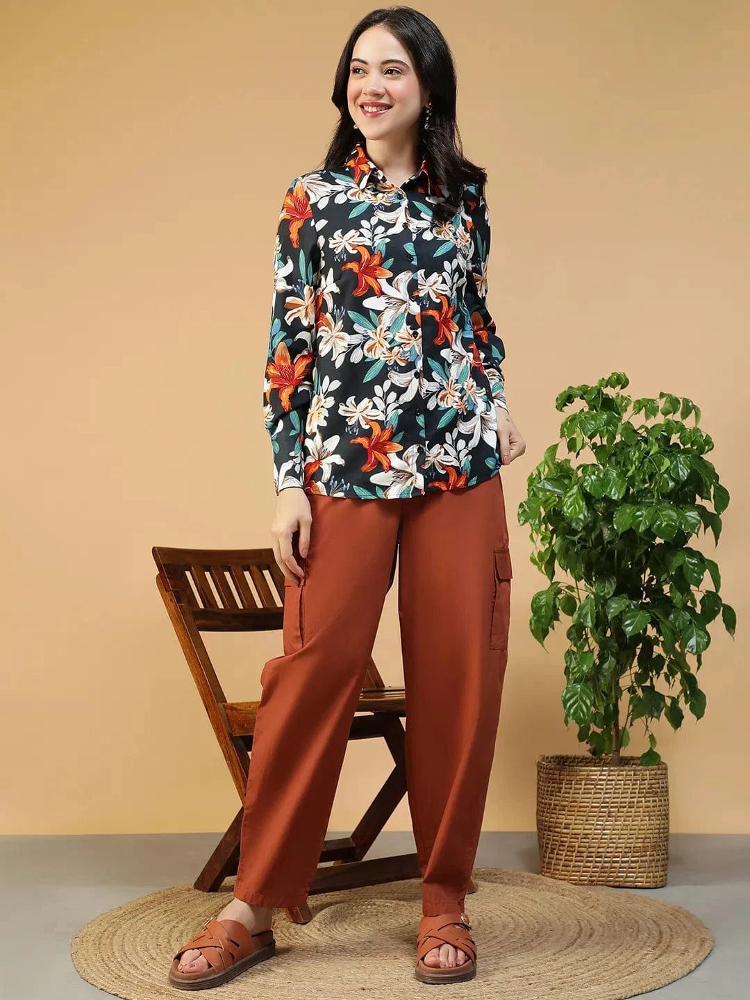 Black Floral Print Shirt