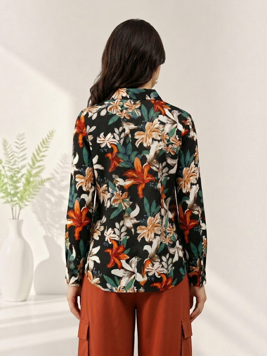 Black Floral Print Shirt