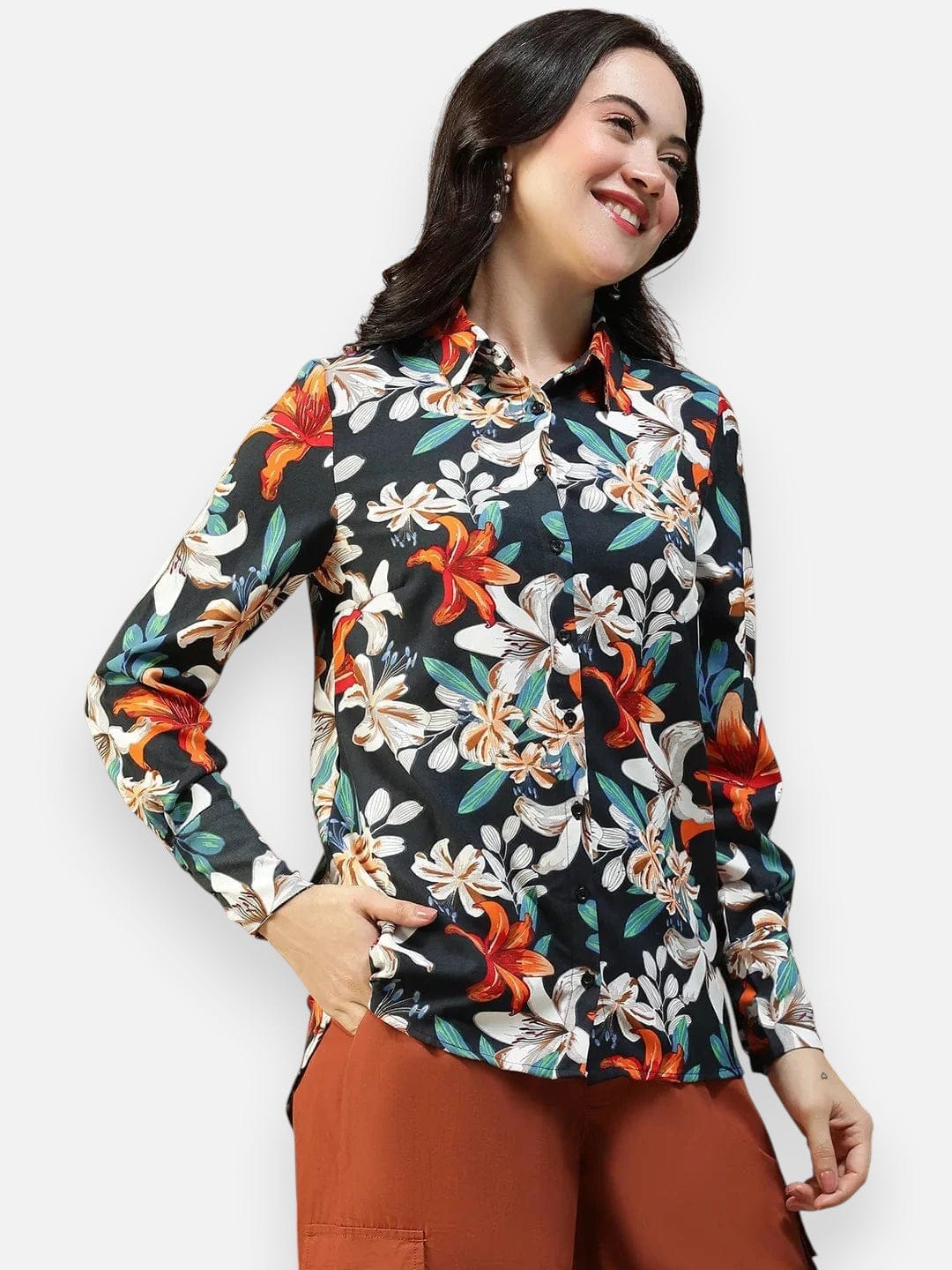Black Floral Print Shirt