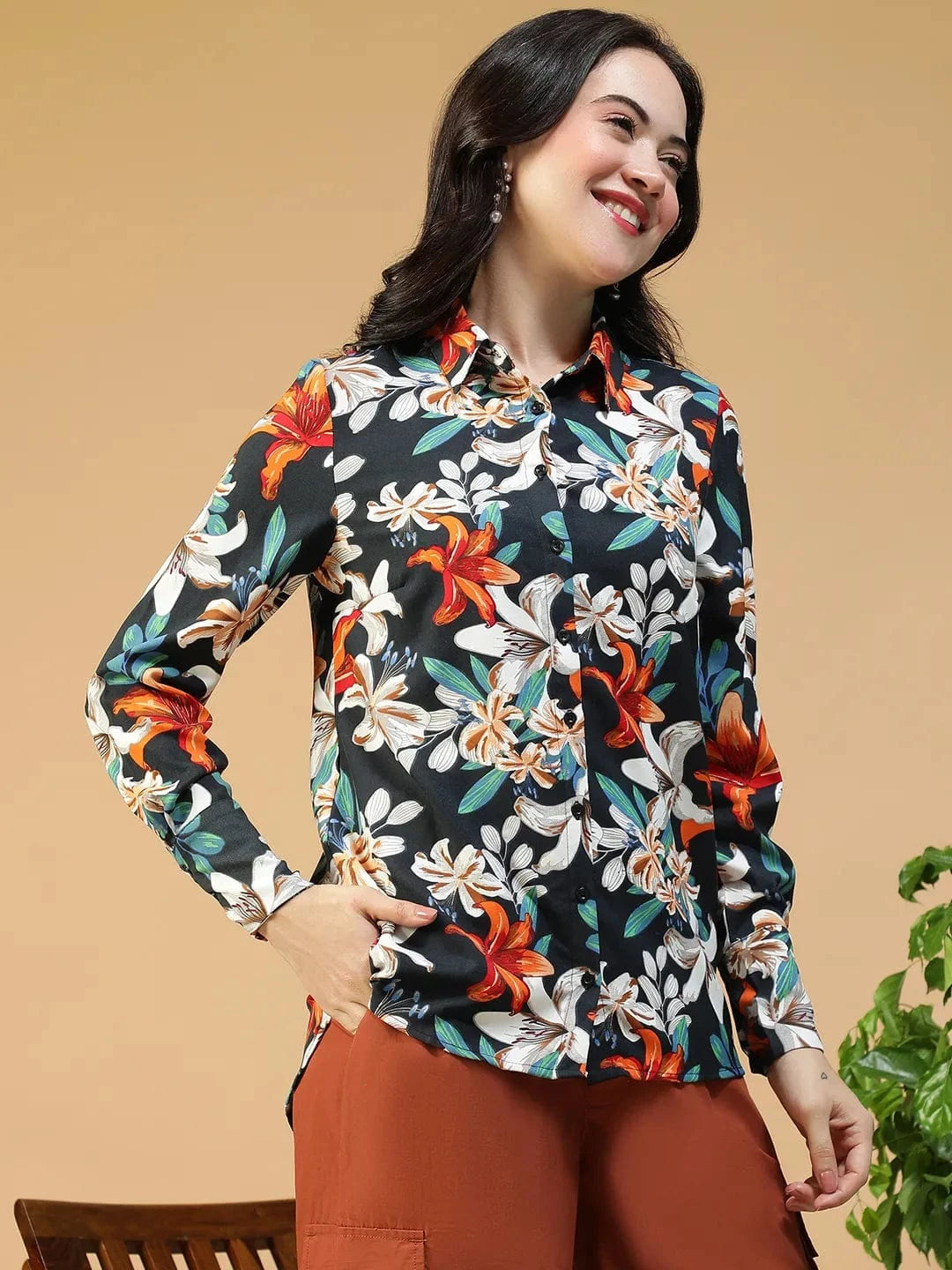 Black Floral Print Shirt