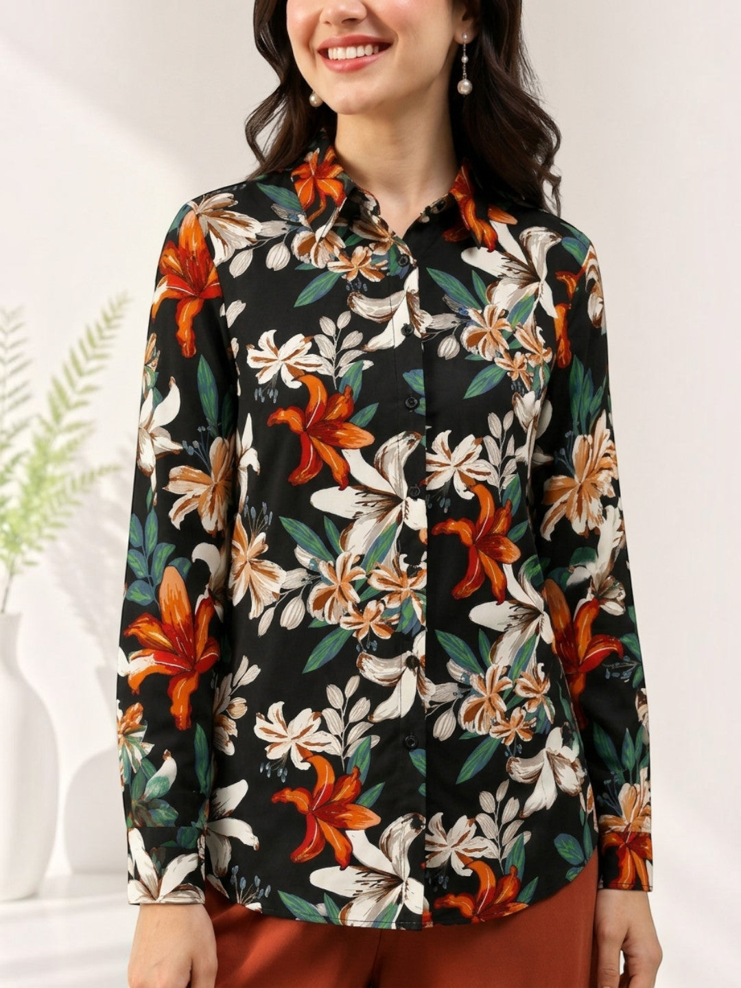 Black Floral Print Shirt