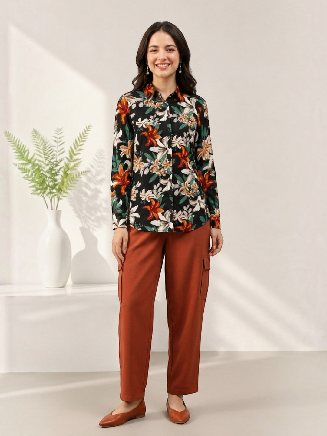 Black Floral Print Shirt