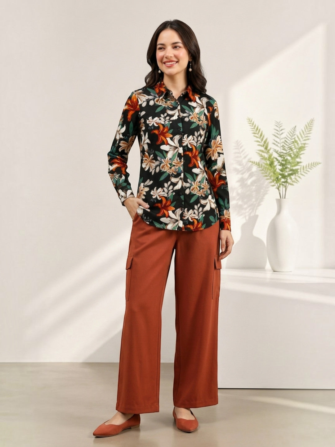 Black Floral Print Shirt