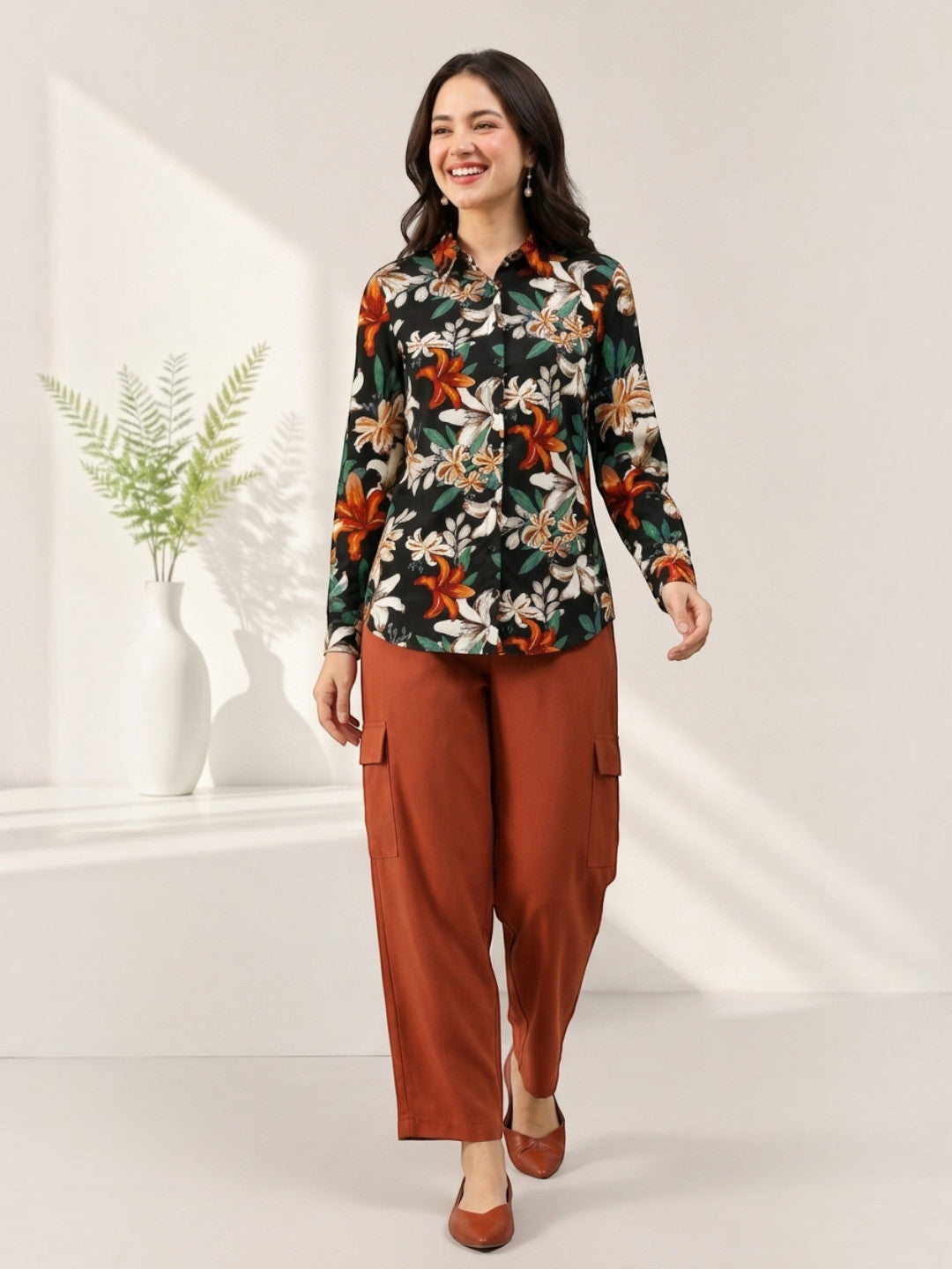 Black Floral Print Shirt