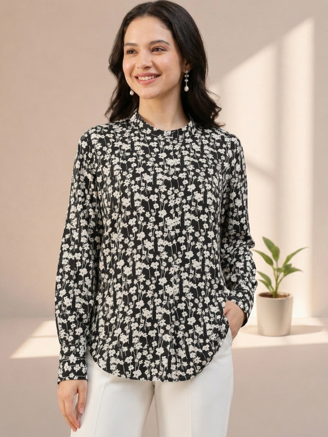Black Floral Print Shirt