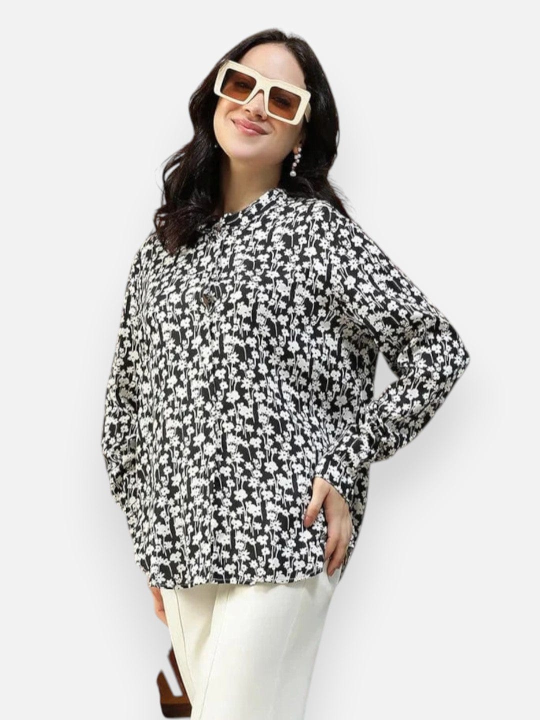 Black Floral Print Shirt