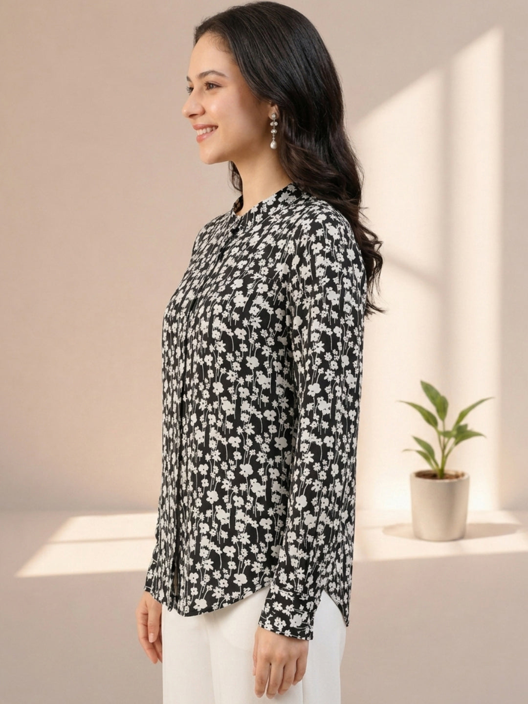 Black Floral Print Shirt